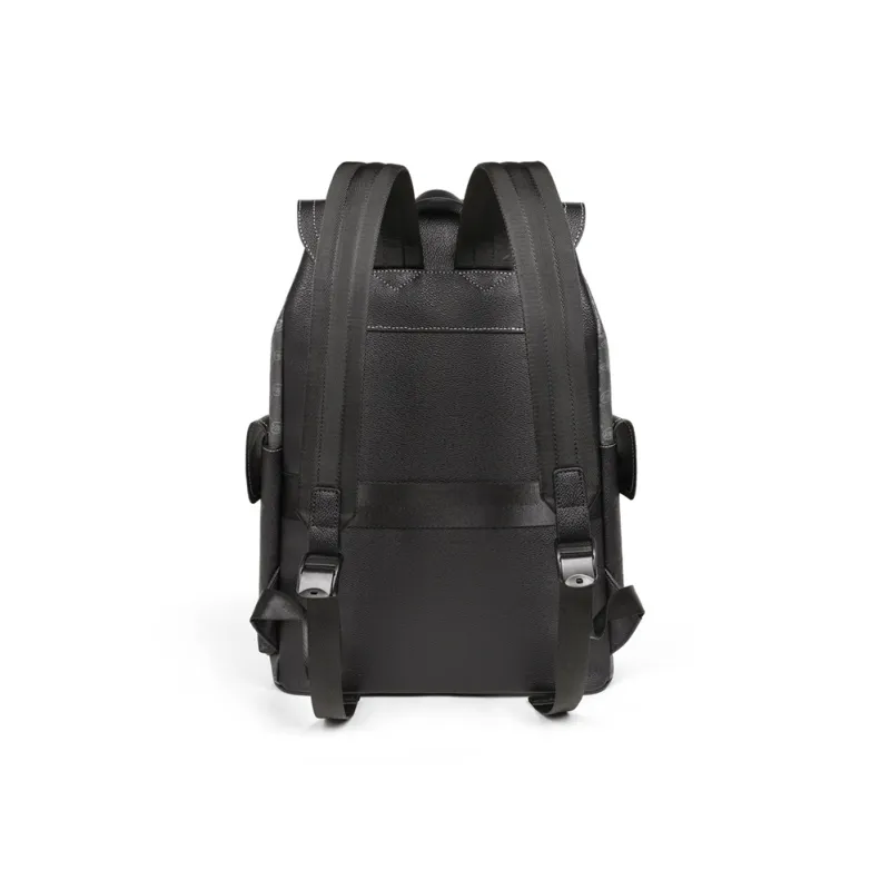 VINEY Synthetic Leather Double Shoulder Backpack Large Size Men's Black-3