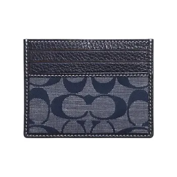 COACH Card Case Fabric Cow Leather Patchwork Document Wallet Card Holders Mini Women's Denim