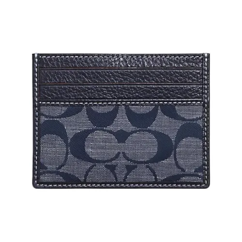 COACH Card Case Fabric Cow Leather Patchwork Document Wallet Card Holders Mini Women's Denim