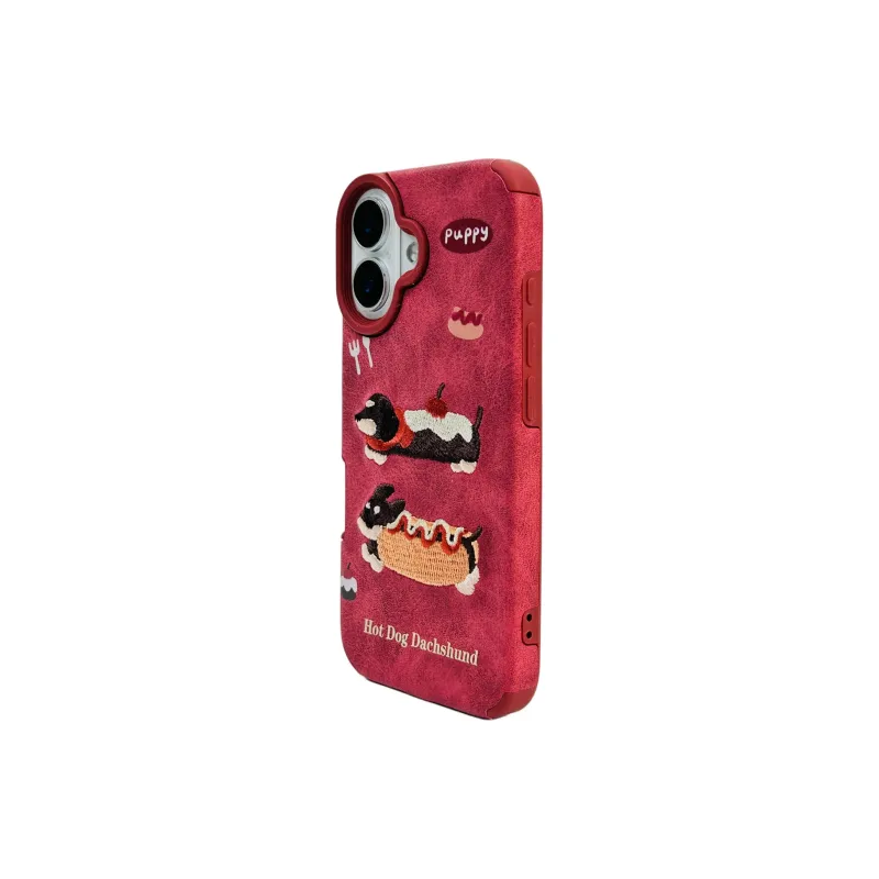 Wei Xin Leather Material Apple Hot Dog Sausage Dog Phone Cases Compatible With IPhone 16/15 Pro Max/Apple 13/14 Pro/Max-3