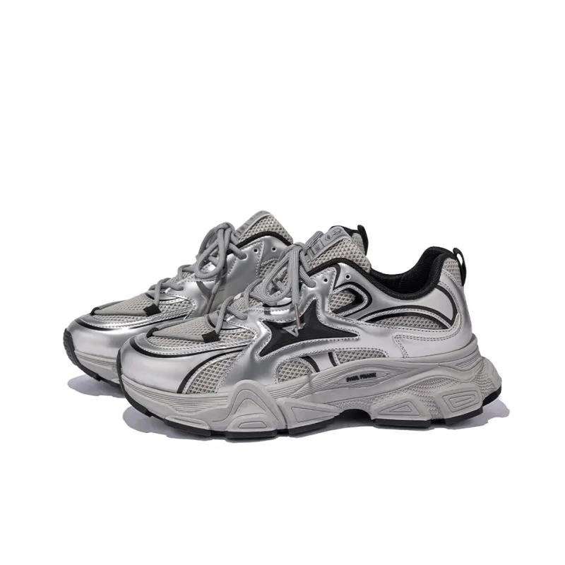 PAUL FRANK Anti Slip And Wear Resistant Height Increasing Low Top Chunky Sneakers Men's Silver-1