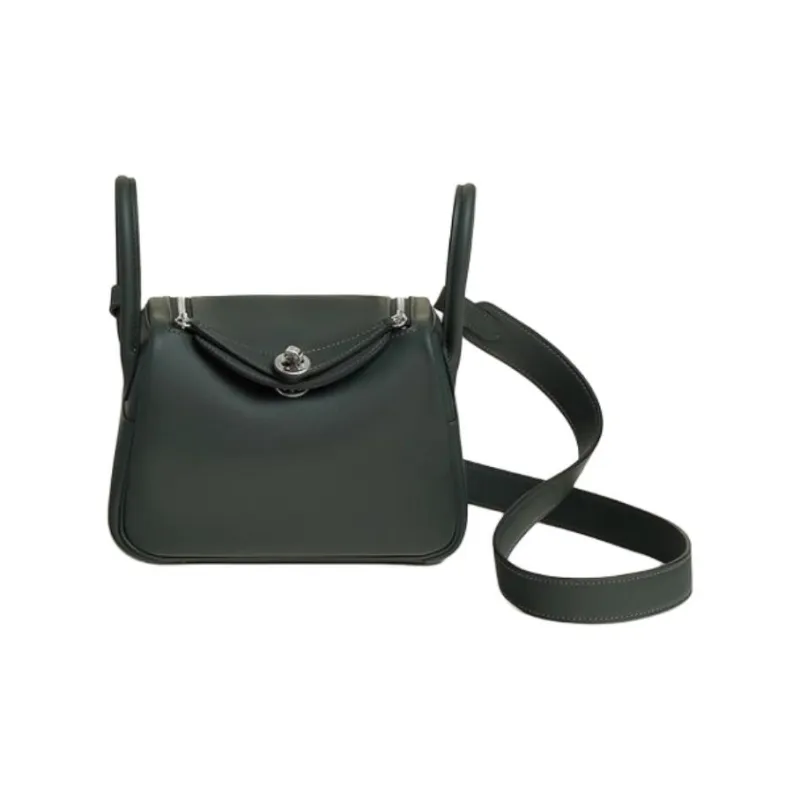 HERMES Lindy Swift Leather Shoulder Bag Crossbody Bag Handbag Mini Women's Dark Green-0
