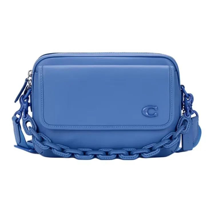 COACH Charter Gloves Made Of Tanned Leather Flap Shoulder Bag Crossbody Bag Medium Size Men's Blueberry-0