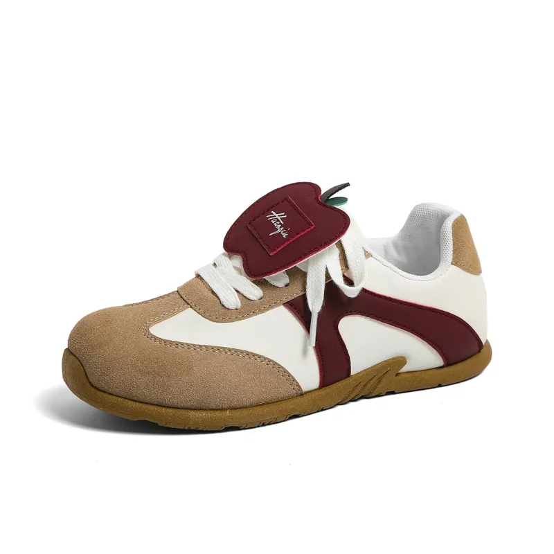 HUANQIU Anti Slip And Wear Resistant Lightweight Low Top Skateboard Shoes Women's Beige Burgundy-2