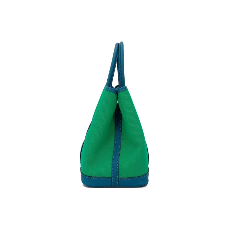 HERMES Garden Party Canvas With Negonda Calfskin Handbag Women's Mint Green & Izmir Blue-3