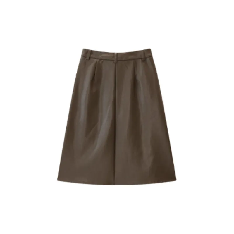 KUHNMARVIN Leather Long Skirts Women's Brown-1