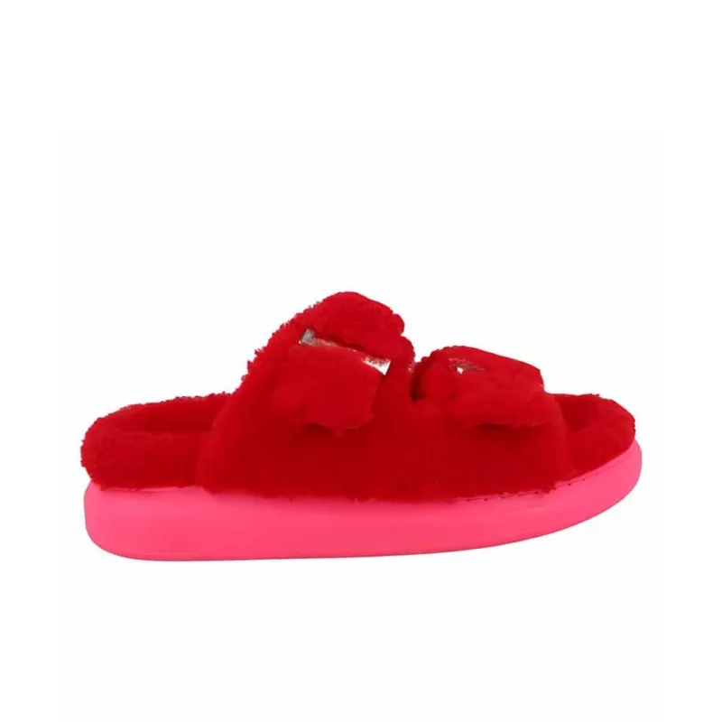 Alexander McQueen Shearling Slides Red Pink Women's-1