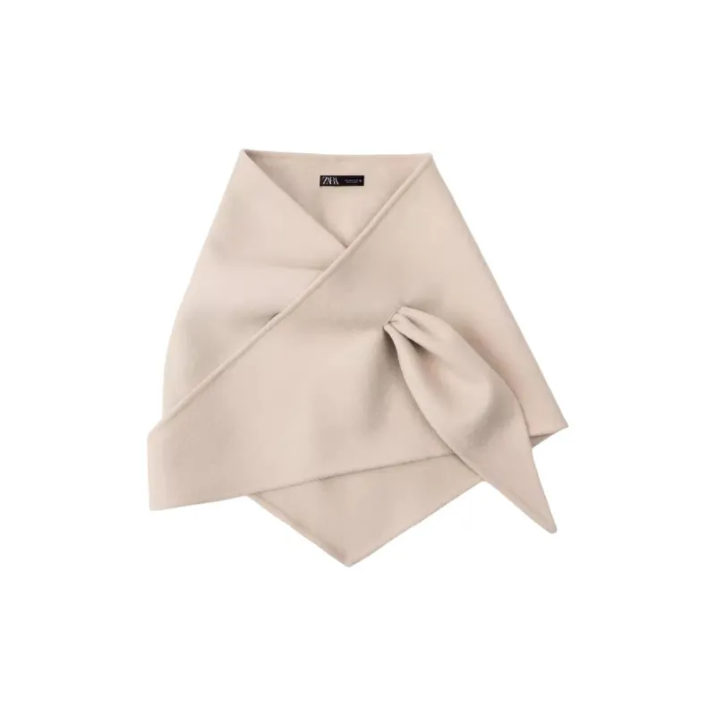 ZARA Wool Knit Scarves Women's Beige/Brown-0