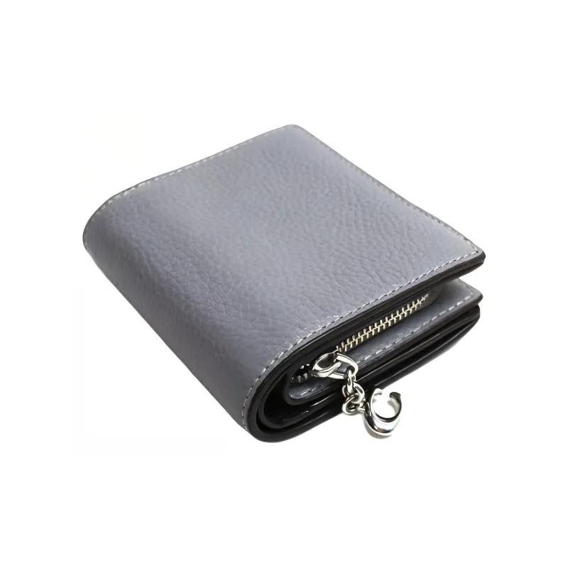 COACH Snap Wallet Pebbled Leather Card Holder With Coin Pocket Women's Silver/Granite Gray-2