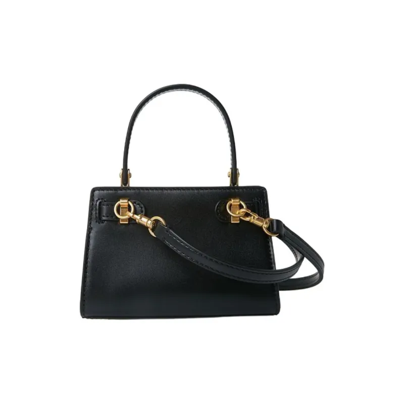 TORY BURCH Lee Radziwill Cow Leather Handbag, Shoulder Bag, Crossbody Bag Extra Small Women's Black/Black Gold-2