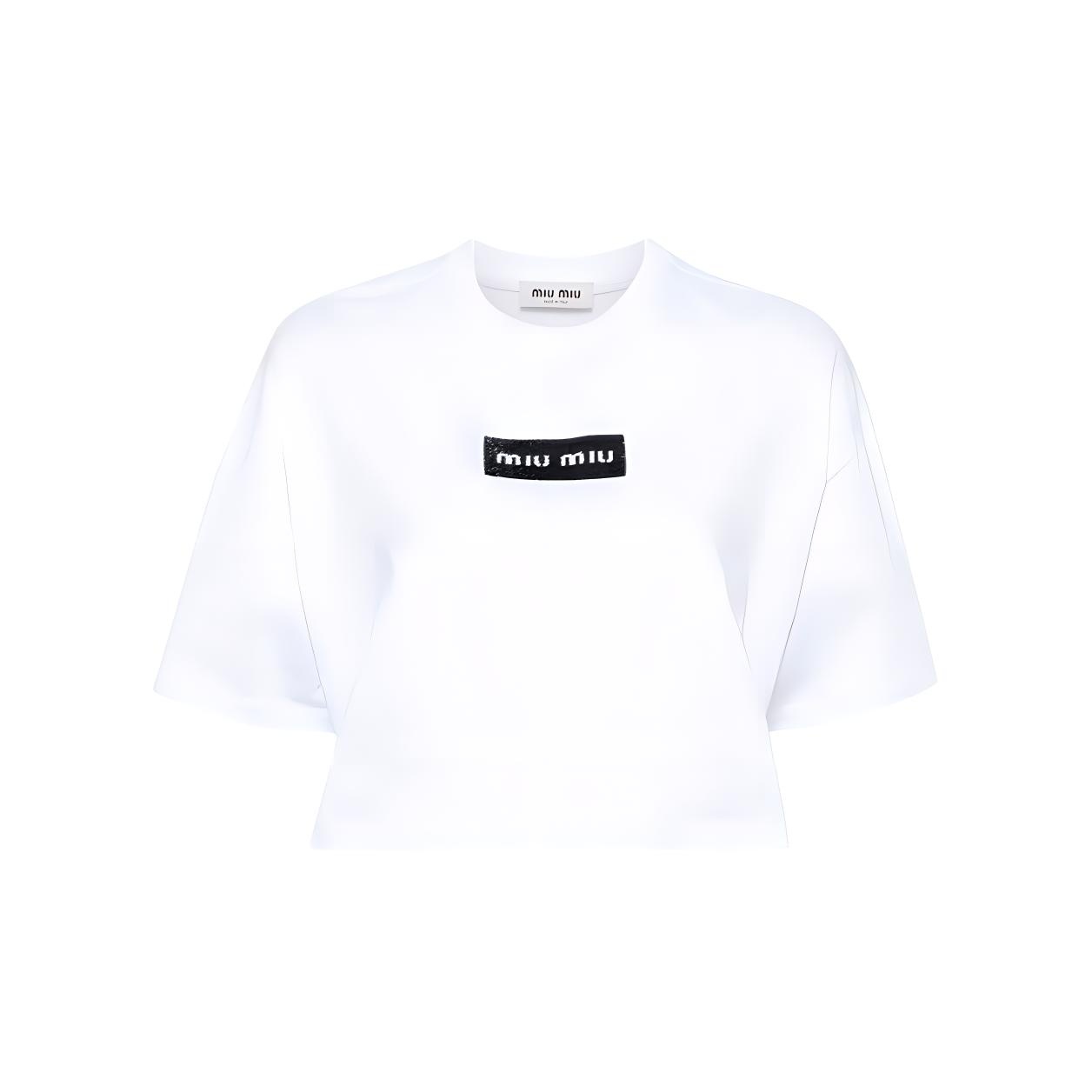 Miu Miu Logo-printed Cropped T-shirt in Red | Lyst