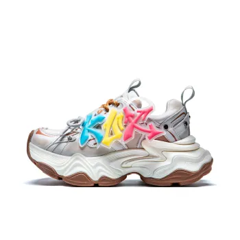 KUX Anti Slip Wear Resistant Breathable Lightweight Height Increasing Low Top Chunky Sneakers Women's Rainbow Rice