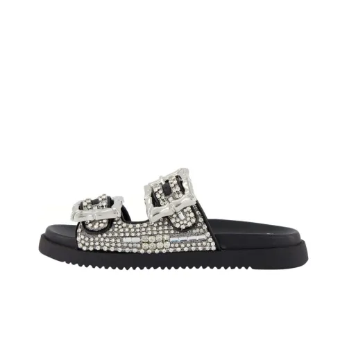 STEVE MADDEN Slip-Resistant Slide Slippers Women's Silver Black