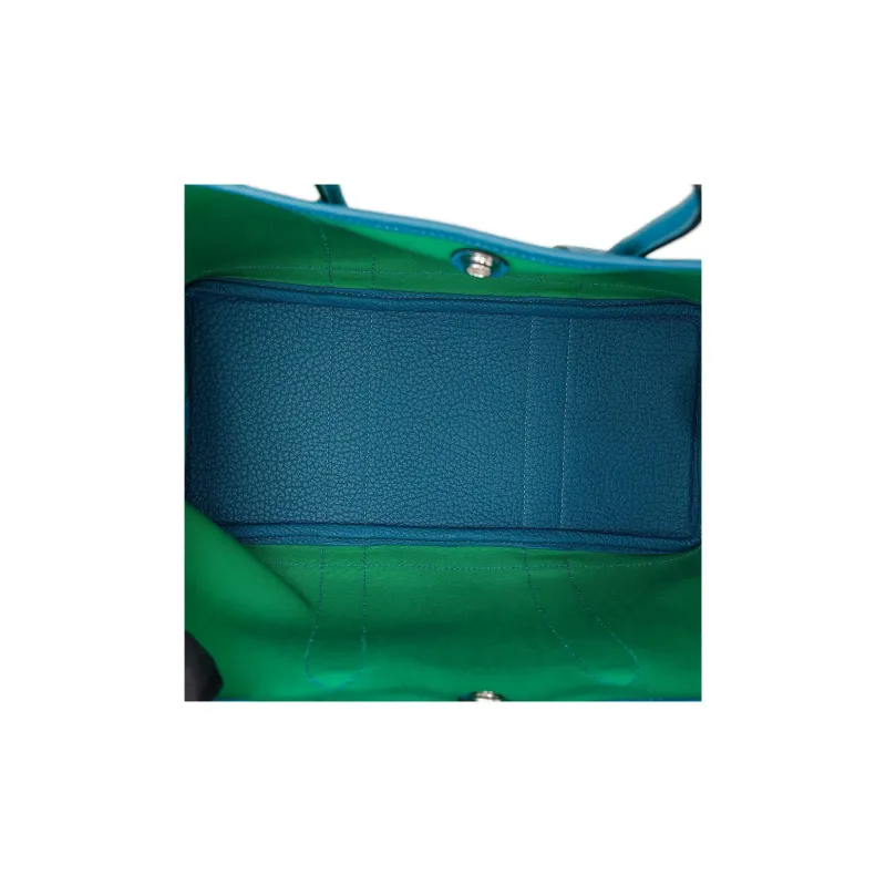 HERMES Garden Party Canvas With Negonda Calfskin Handbag Women's Mint Green & Izmir Blue-11