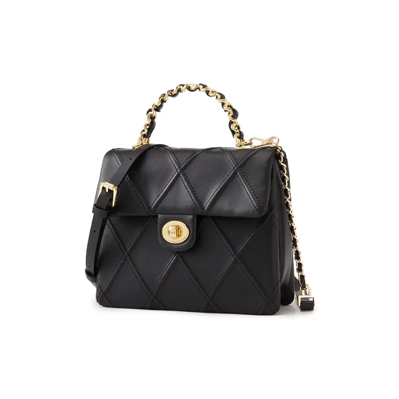 ELLE Portable Texture Chain Bag Commute Crossbody Bag, Shoulder Bag Tubas Women's Black/White-6