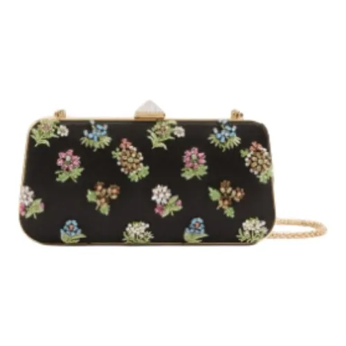 Valentino CARRY SECRETS Embroidered Satin Shoulder Bag Crossbody Bag Women's Black & Multicolor