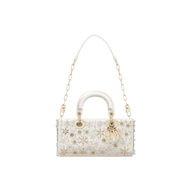 DIOR Lady D-JOY Silk Glass Calfskin Satin Shoulder Bag Crossbody Bag Handbag Small Size Women's Latte-1