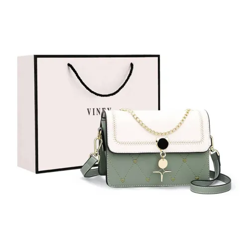 VINEY Cow Leather Shoulder Bag Crossbody Bag Small Square Bag Small Size Women's Green & White