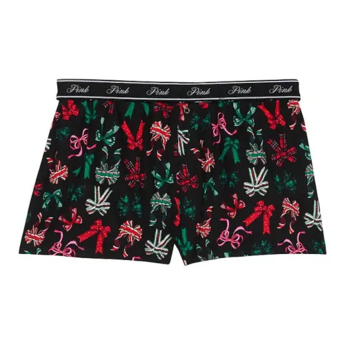 Victoria's Secret PINK Flannel Boxy Pajama Shorts / Pure Black Bows Pajama Pants Women's Pure Black Bowknot