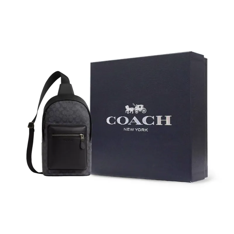 COACH West Coated Canvas Crossbody Bags Sling Bags Small Size Men's Charcoal Black-6