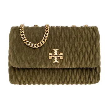 TORY BURCH Kira Pleated Suede Crossbody Bag, Shoulder Bag Women's Green