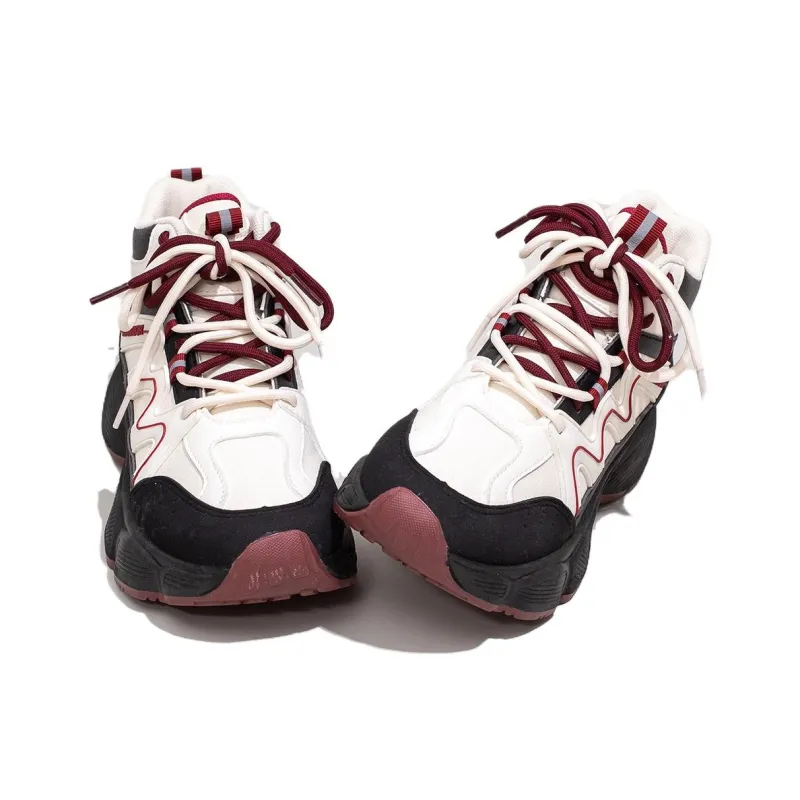 Warrior Wear Resistant Slip Resistant High Top Chunky Sneakers Women's Beige Black Red-5