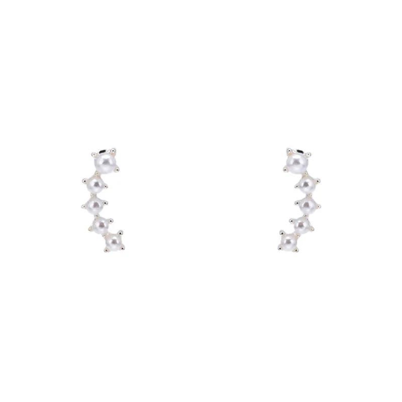 BLESSED BULLET S925 Sterling Silver Stud Artificial Pearl Stud Earrings Women's Silver-0