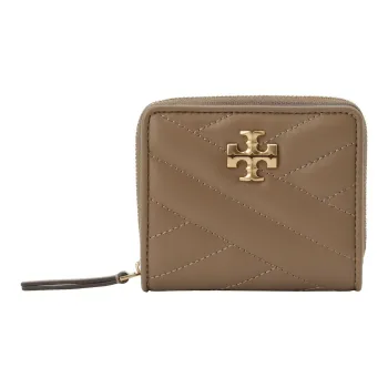 TORY BURCH Kira V Shaped Quilted Leather Wallet Women's Taupe