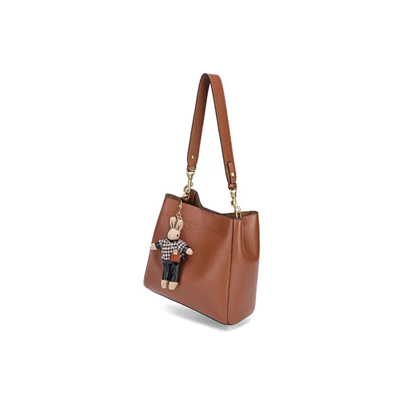 Carnival Keep Top Grain Cow Leather Bucket Bag Shoulder Bag Handheld Bag Regular Women's Camel/Black-2