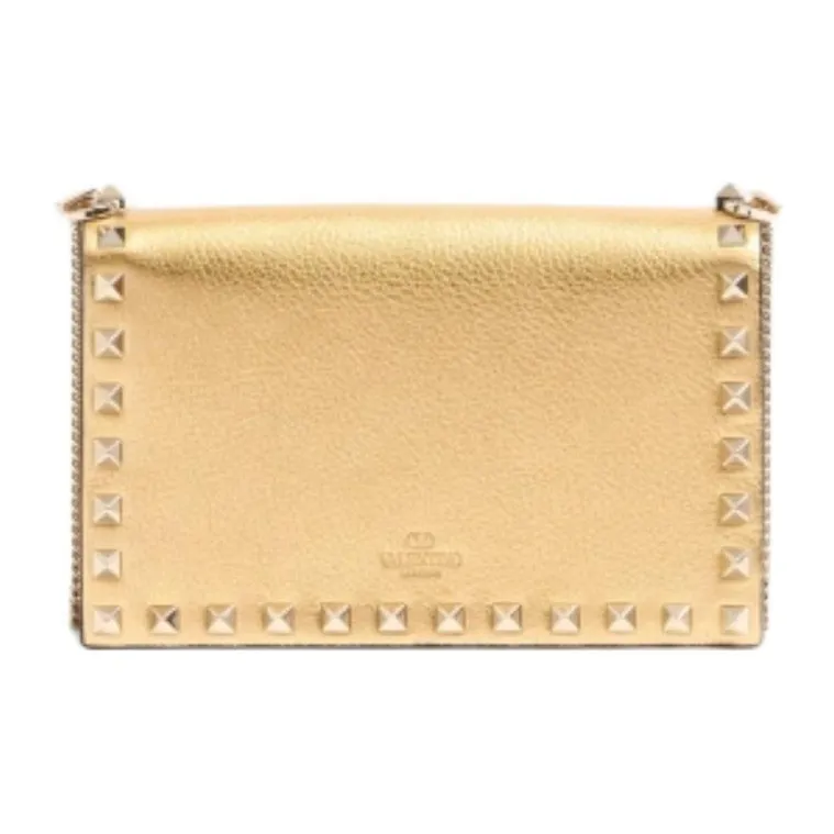 Valentino Grained Calfskin Crossbody Bag Shoulder Bag Women's Gold-3