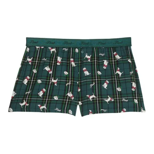Victoria's Secret PINK Flannel Boxy Pajama Shorts / Deep Forest Dogs Pajama Pants Women's Green