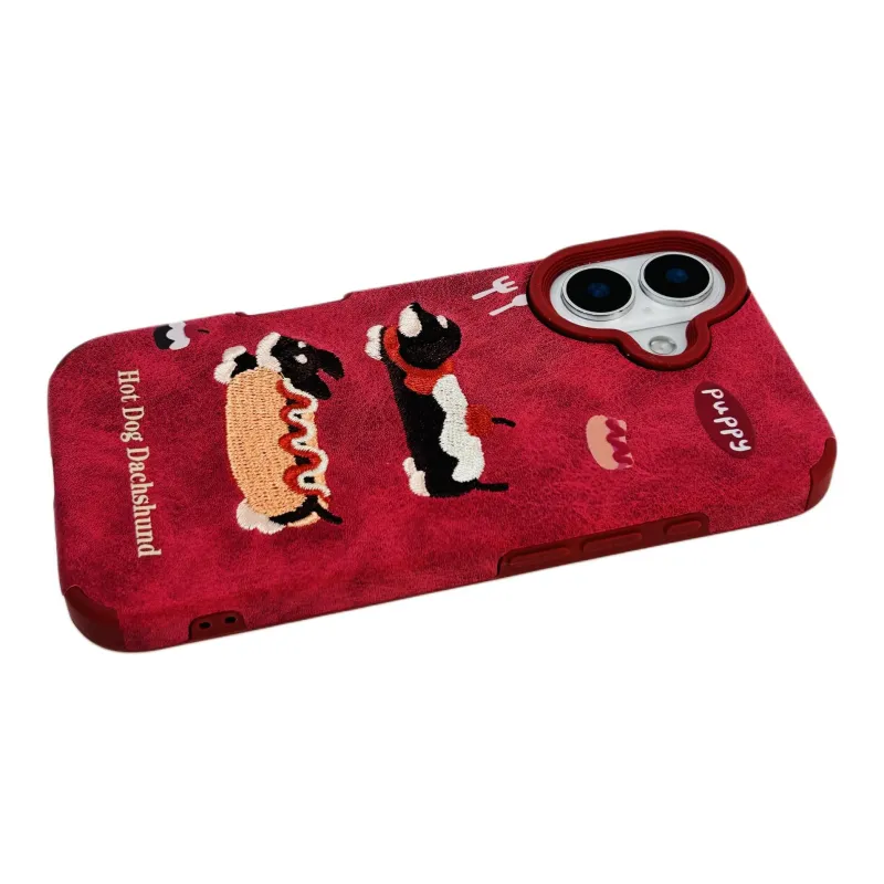 Wei Xin Leather Material Apple Hot Dog Sausage Dog Phone Cases Compatible With IPhone 16/15 Pro Max/Apple 13/14 Pro/Max-4