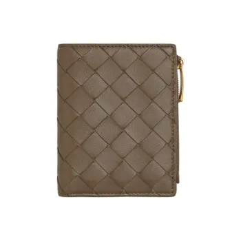 Bottega Veneta Intrecciato Lambskin Wallet Small Size Women's Pinecone Brown
