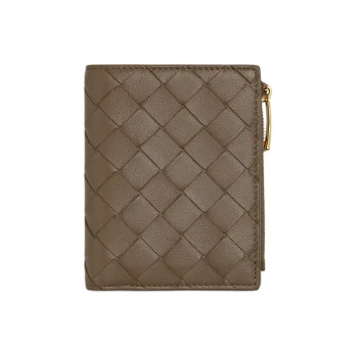 Bottega Veneta Intrecciato Lambskin Wallet Small Size Women's Pinecone Brown