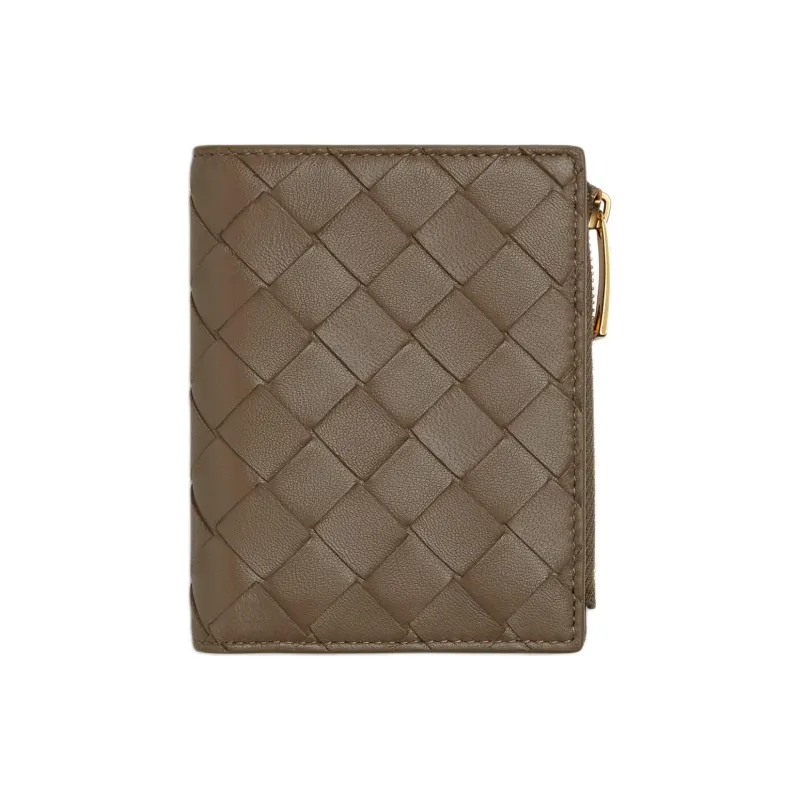 Bottega Veneta Intrecciato Lambskin Wallet Small Size Women's Pinecone Brown-0