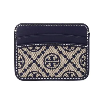 TORY BURCH Woven Jacquard With Leather Trim Card Holder Women's Blue
