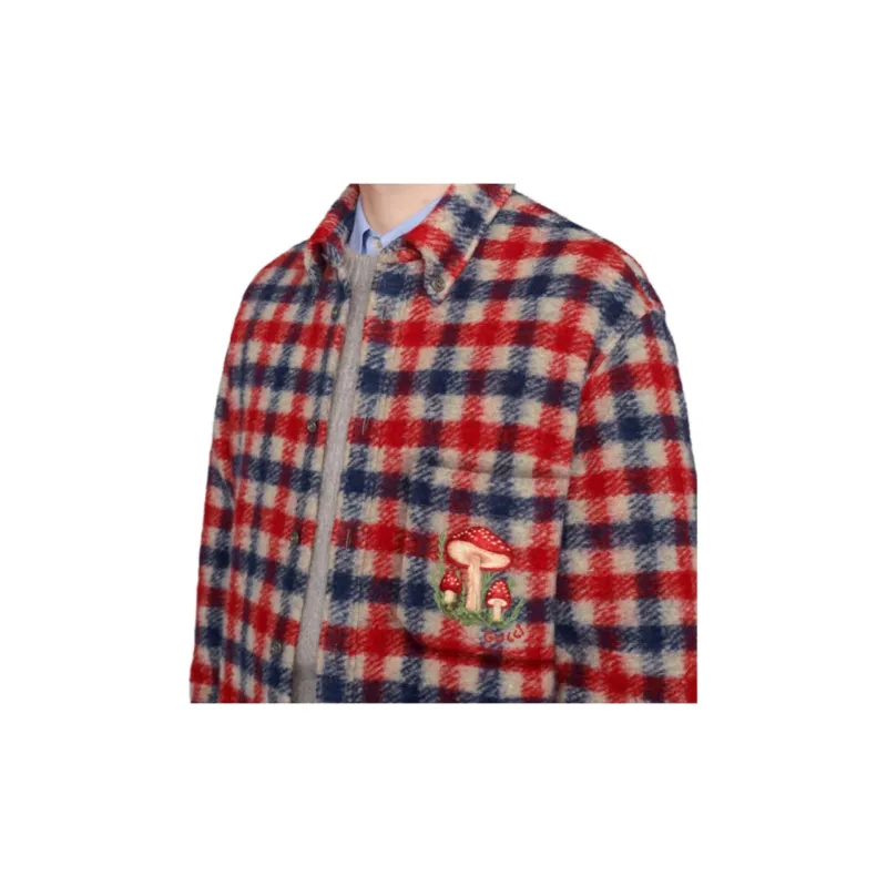 GUCCI Mushroom Embroidery Check Shirt-4