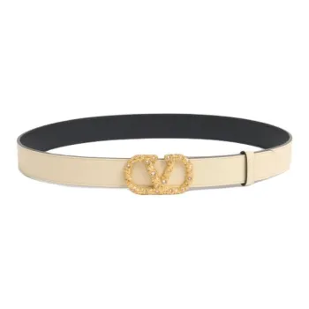 Valentino Brass, Faux Crystal, Cow Leather, Calfskin Leather Belts Women's White Width 3CM