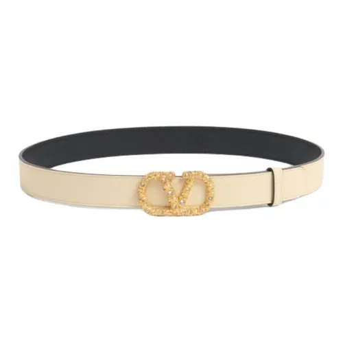 Valentino Brass, Faux Crystal, Cow Leather, Calfskin Leather Belts Women's White Width 3CM