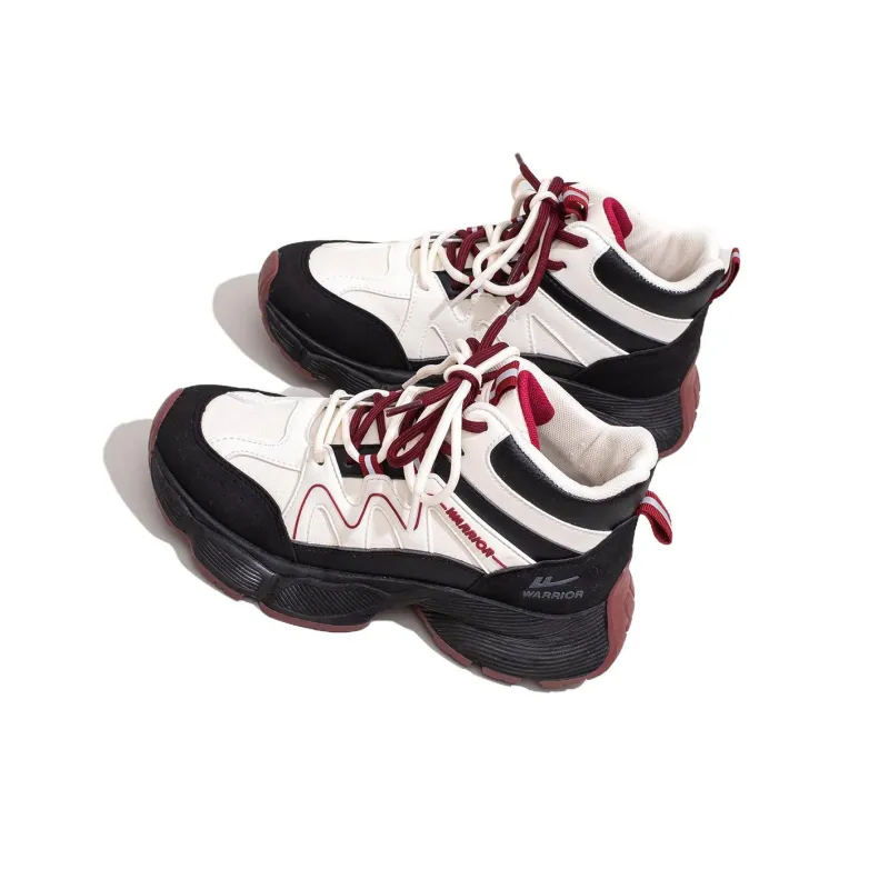 Warrior Wear Resistant Slip Resistant High Top Chunky Sneakers Women's Beige Black Red-6