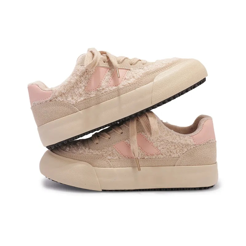 SNXR Warm Anti Slip And Wear Resistant Low Top Skateboard Shoes Women's Beige Pink-3