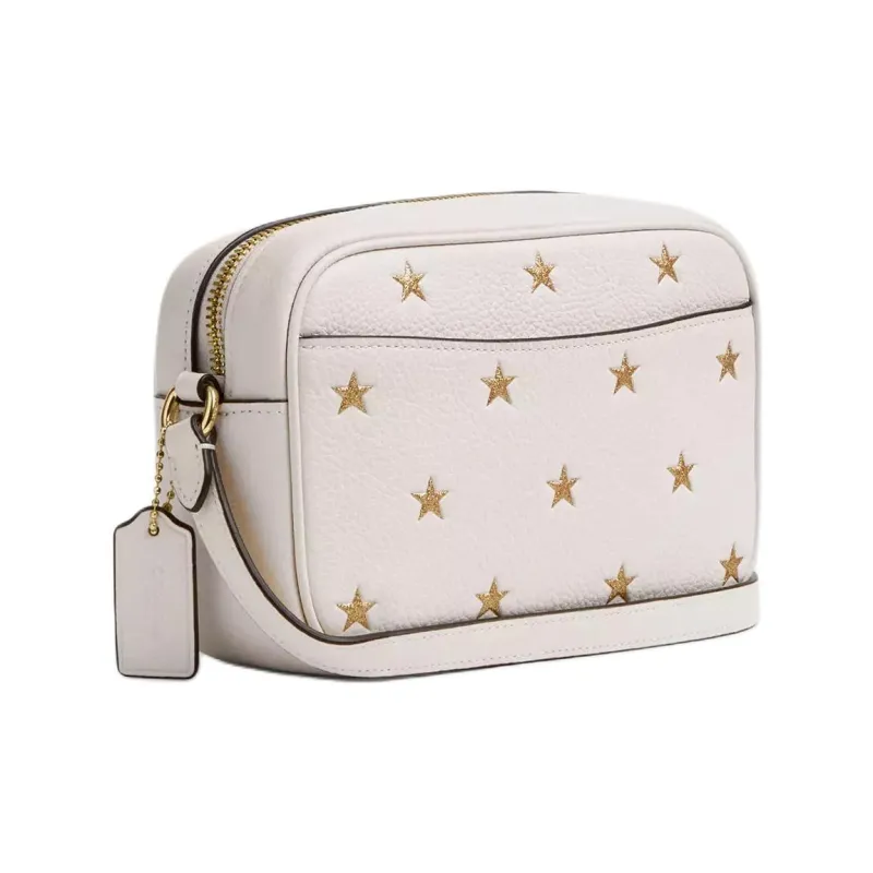 COACH Jamie Refined Pebble Pattern Leather Camera Bag, Crossbody Bag, Shoulder Bag Mini Women's Gold & Chalk Multicolor-1