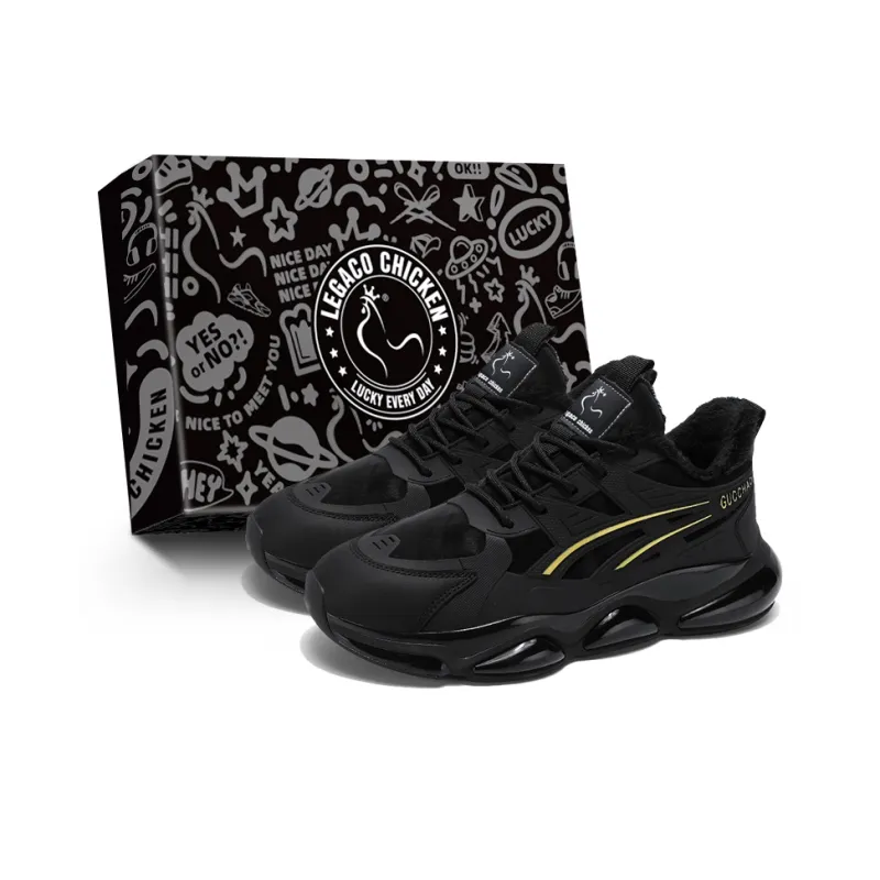 Legaco Chicken Cushioning Anti-Slip Wear-Resistant Breathable Height Increasing Low-Top Casual Shoes Men's Black Gold-5