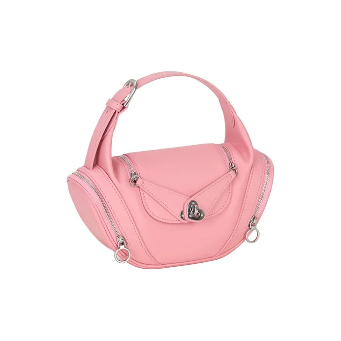 HXXXXS Top Grain Cow Leather Handbag Women's Black/Cookie/Floral Pink-17