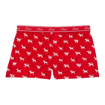 Victoria's Secret PINK Flannel Boxy Pajama Shorts / Bright Vermillion Dogs Pajama Pants Women's Red
