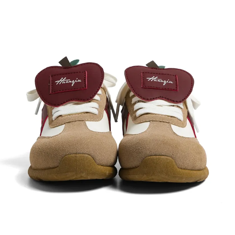 HUANQIU Anti Slip And Wear Resistant Lightweight Low Top Skateboard Shoes Women's Beige Burgundy-4