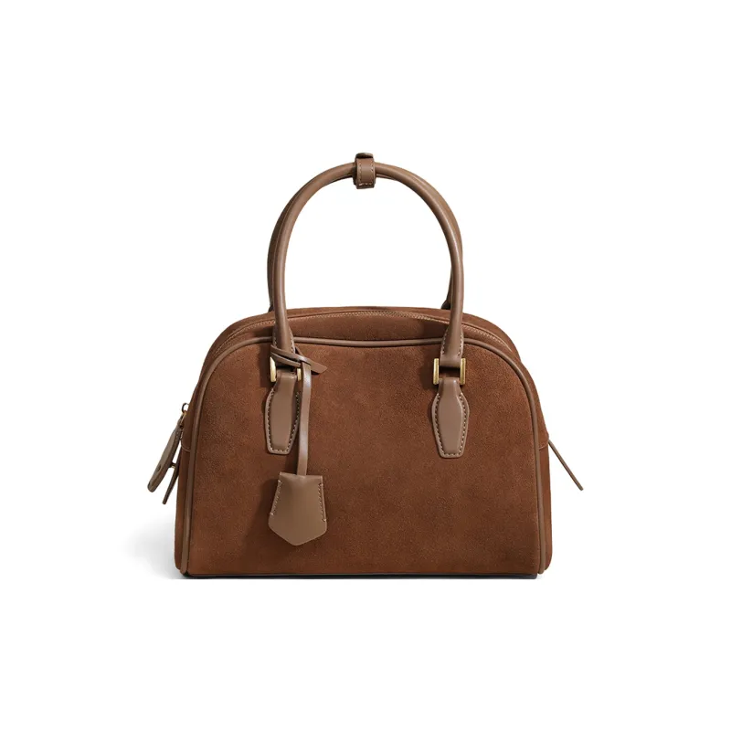 COMELY Cow Leather Boston Bag One Shoulder Handbags Regular Women's Chocolate/Khaki-8