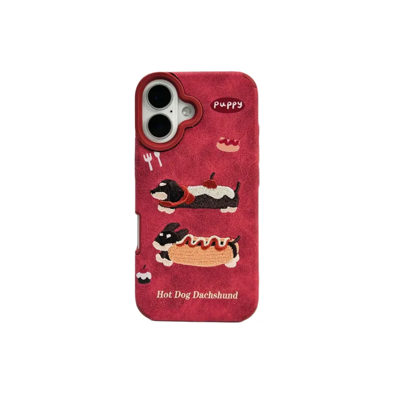 Wei Xin Leather Material Apple Hot Dog Sausage Dog Phone Cases Compatible With IPhone 16/15 Pro Max/Apple 13/14 Pro/Max-1