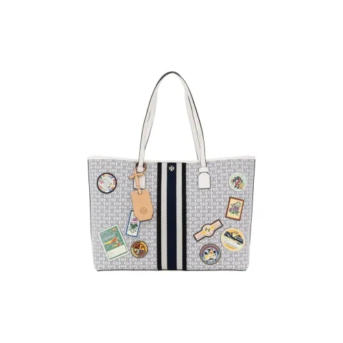 TORY BURCH Gemini Link Coated Canvas Tote Bag, Shopping Bag, Handbag, Shoulder Bag Tubas Women's Light Gray Mixed Color