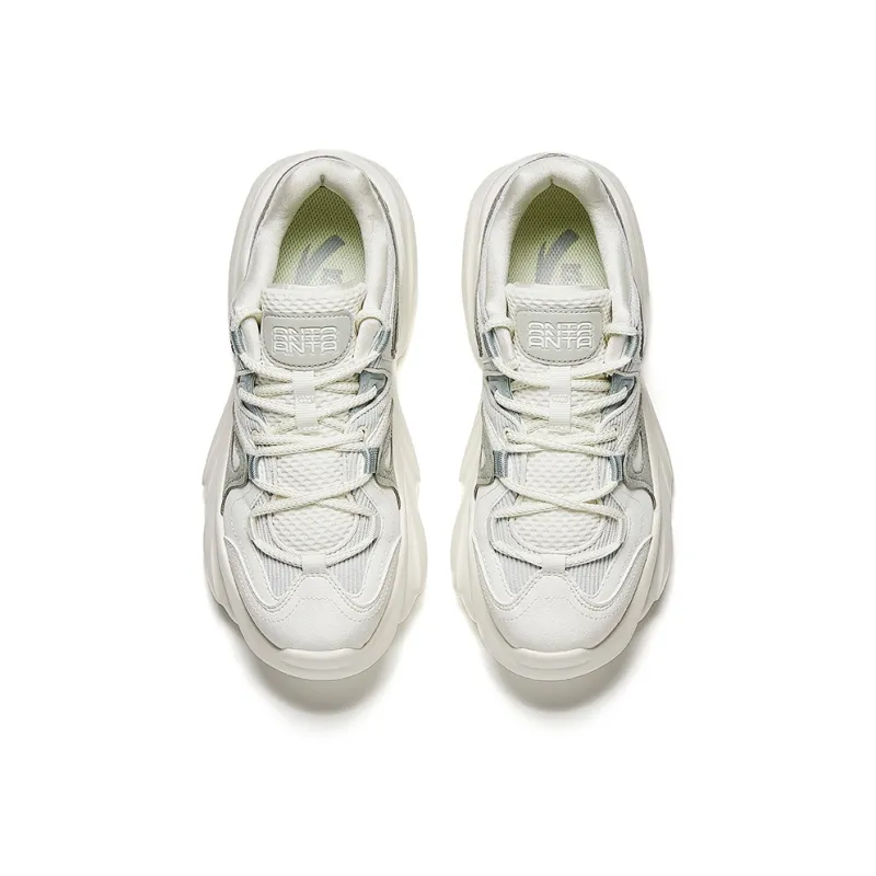 CHAOJIANTA Chunky Sneakers Women's Low Top Ivory White/Light Cyan Gray/Silver-3